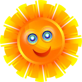 Bright Yellow Happy Sun with Smiling Face and Radiating Rays Clipart Illustration