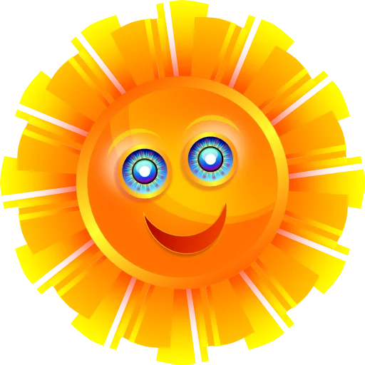 Bright Yellow Happy Sun with Smiling Face and Radiating Rays Clipart Illustration