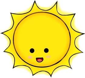 Bright Yellow Smiling Sun with Cute Expression Cheerful Summer Clipart