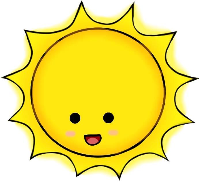 Bright Yellow Smiling Sun with Cute Expression Cheerful Summer Clipart