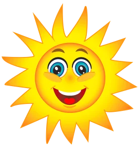 Bright Yellow Smiling Sun with Spiked Rays - Cheerful Summer Day Clipart Illustration