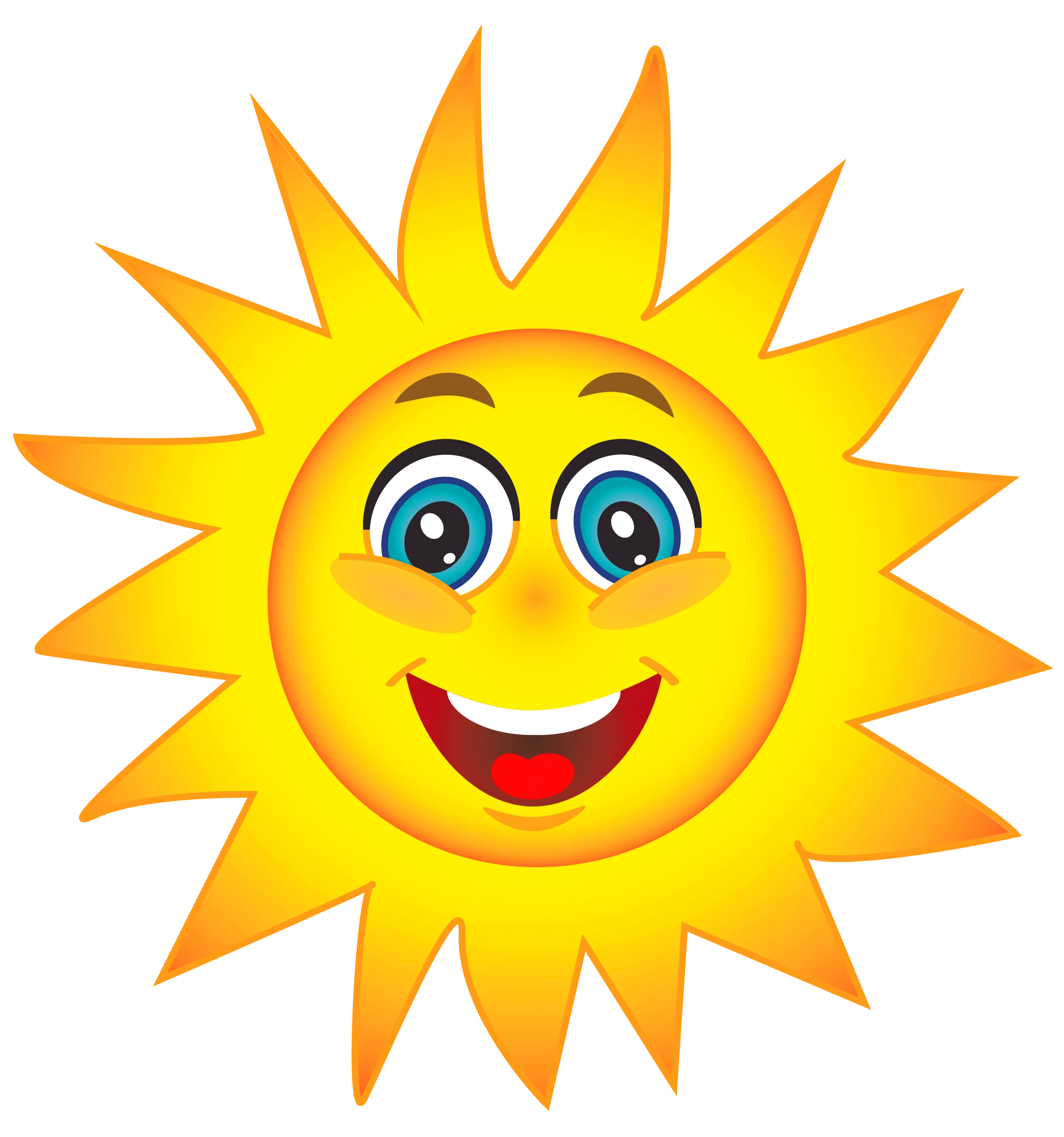 Bright Yellow Smiling Sun with Spiked Rays - Cheerful Summer Day Clipart Illustration