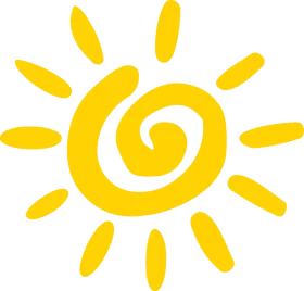 Bright Yellow Spiral Sun with Radiating Rays Cheerful Summer Day Clipart