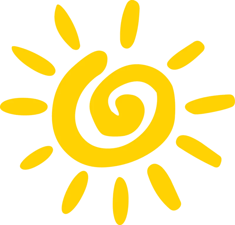 Bright Yellow Spiral Sun with Radiating Rays Cheerful Summer Day Clipart