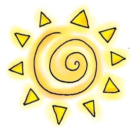 Bright Yellow Spiral Sun with Triangular Rays Hand-Drawn Style Clipart