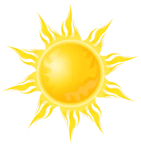 Bright Yellow Sun with Flame-like Rays Illustration - Vibrant Summer Clipart