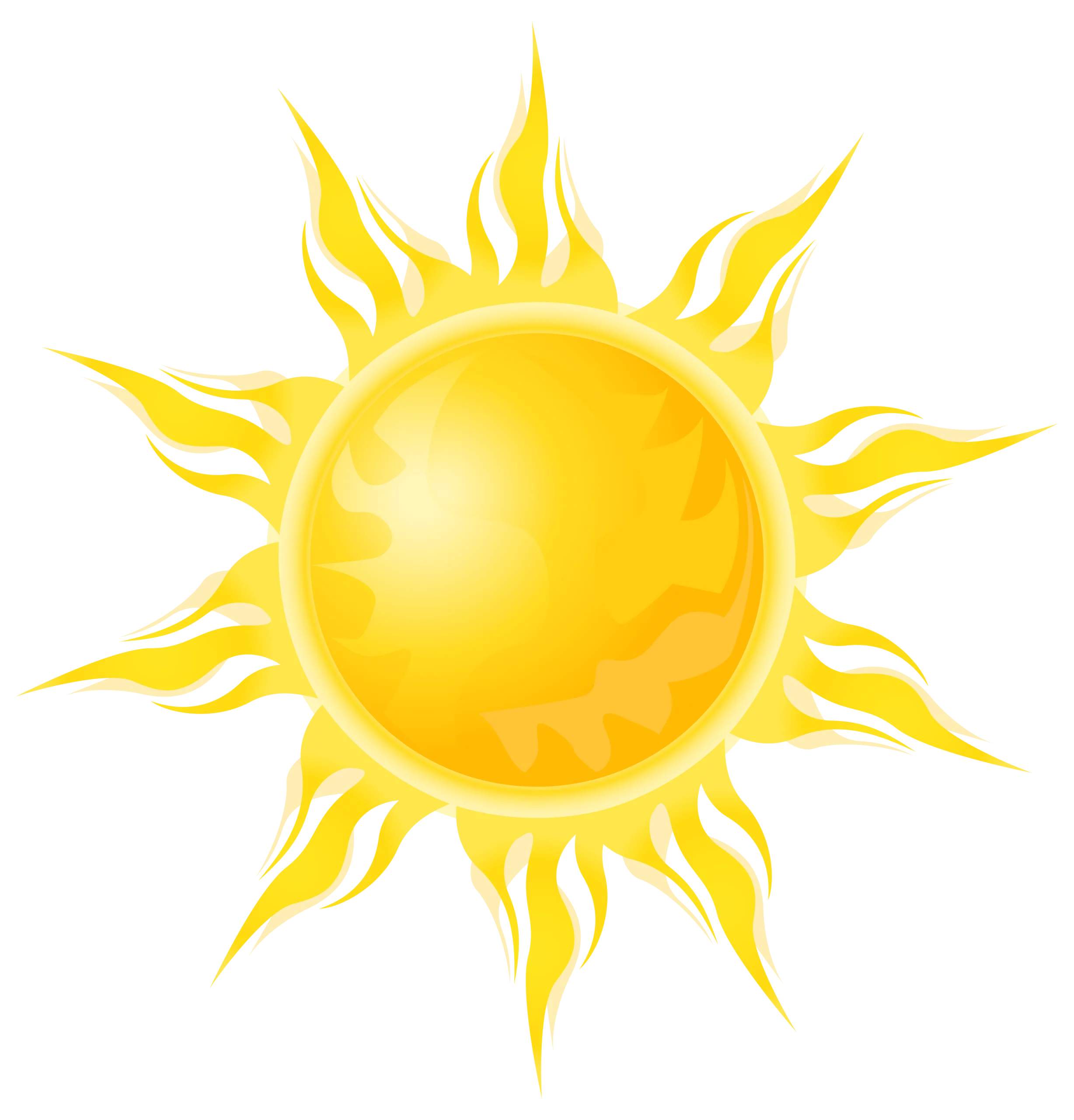 Bright Yellow Sun with Flame-like Rays Illustration - Vibrant Summer Clipart