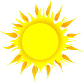 Bright Yellow Sun with Flaming Rays Summer Solar Energy Clipart Illustration