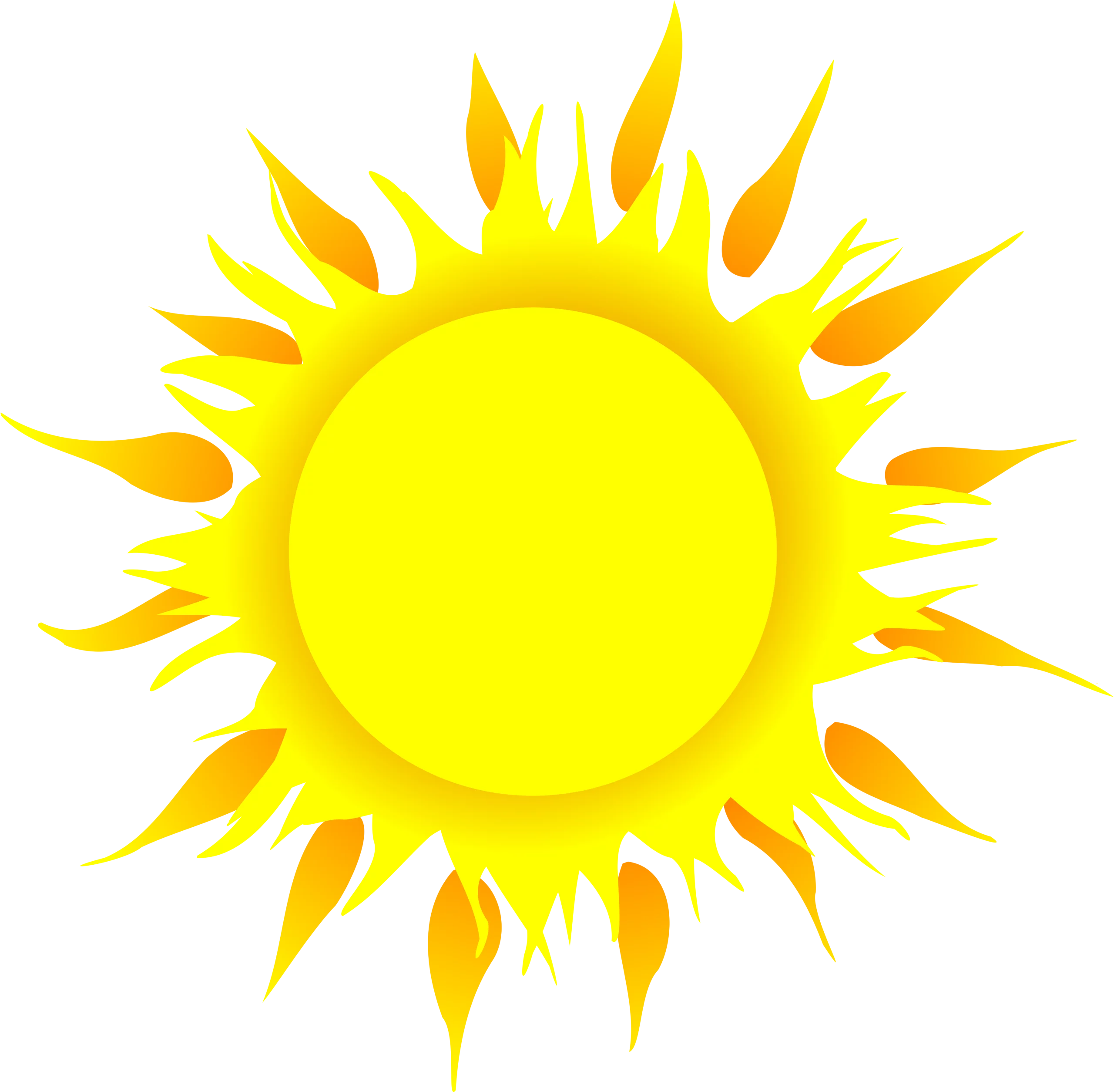 Bright Yellow Sun with Flaming Rays Summer Solar Energy Clipart Illustration