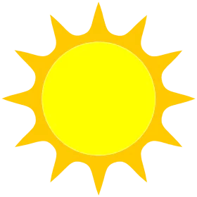 Bright Yellow Sun with Pointed Rays Shining in Summer Sky Clipart Illustration