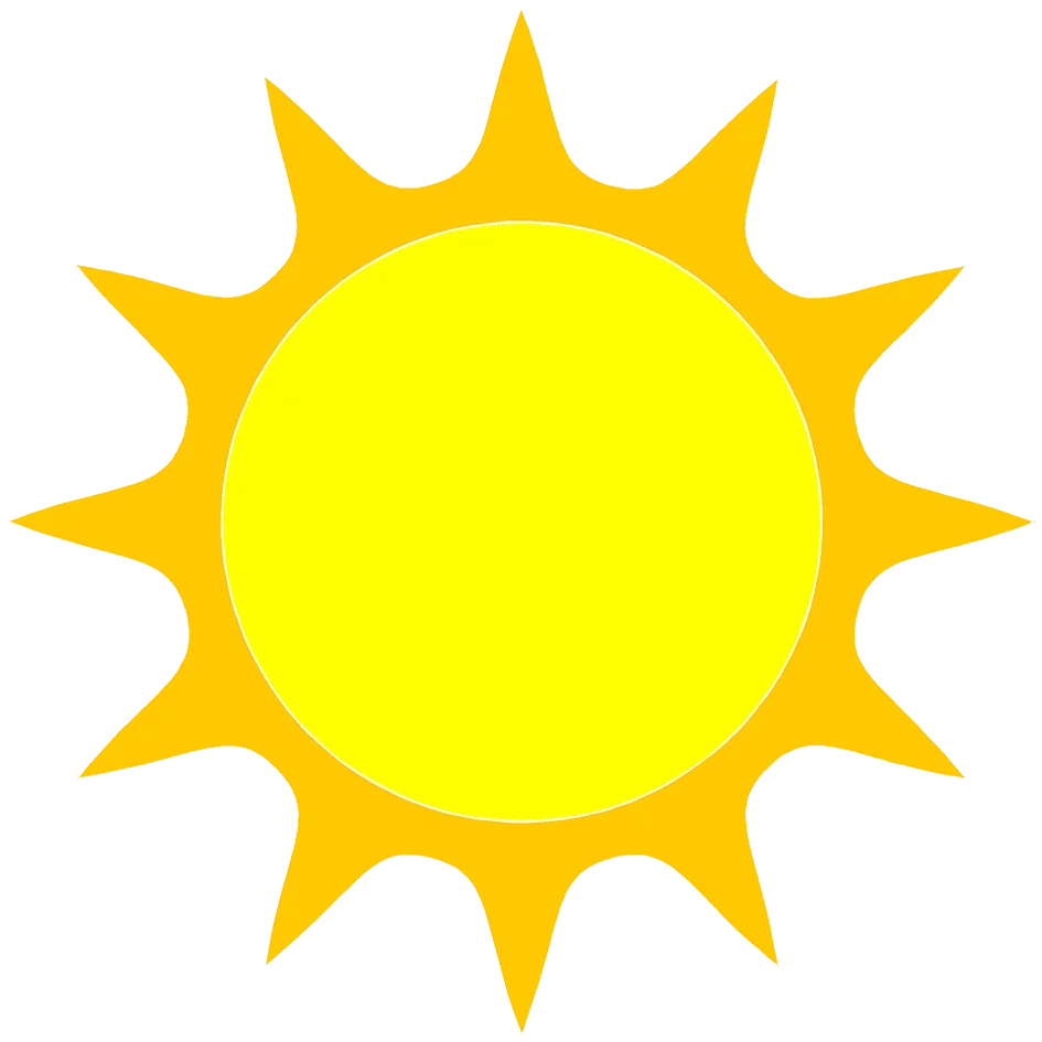 Bright Yellow Sun with Pointed Rays Shining in Summer Sky Clipart Illustration