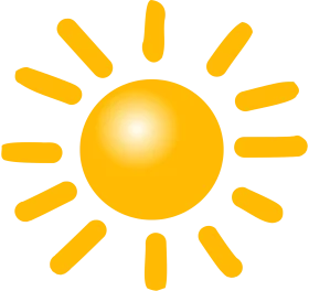 Bright Yellow Sun with Radiating Rays Clipart for Summer and Weather Illustrations