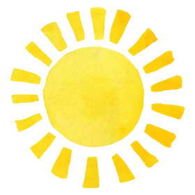 Bright Yellow Sun with Radiating Rays Watercolor Style Summer Sunshine Clipart