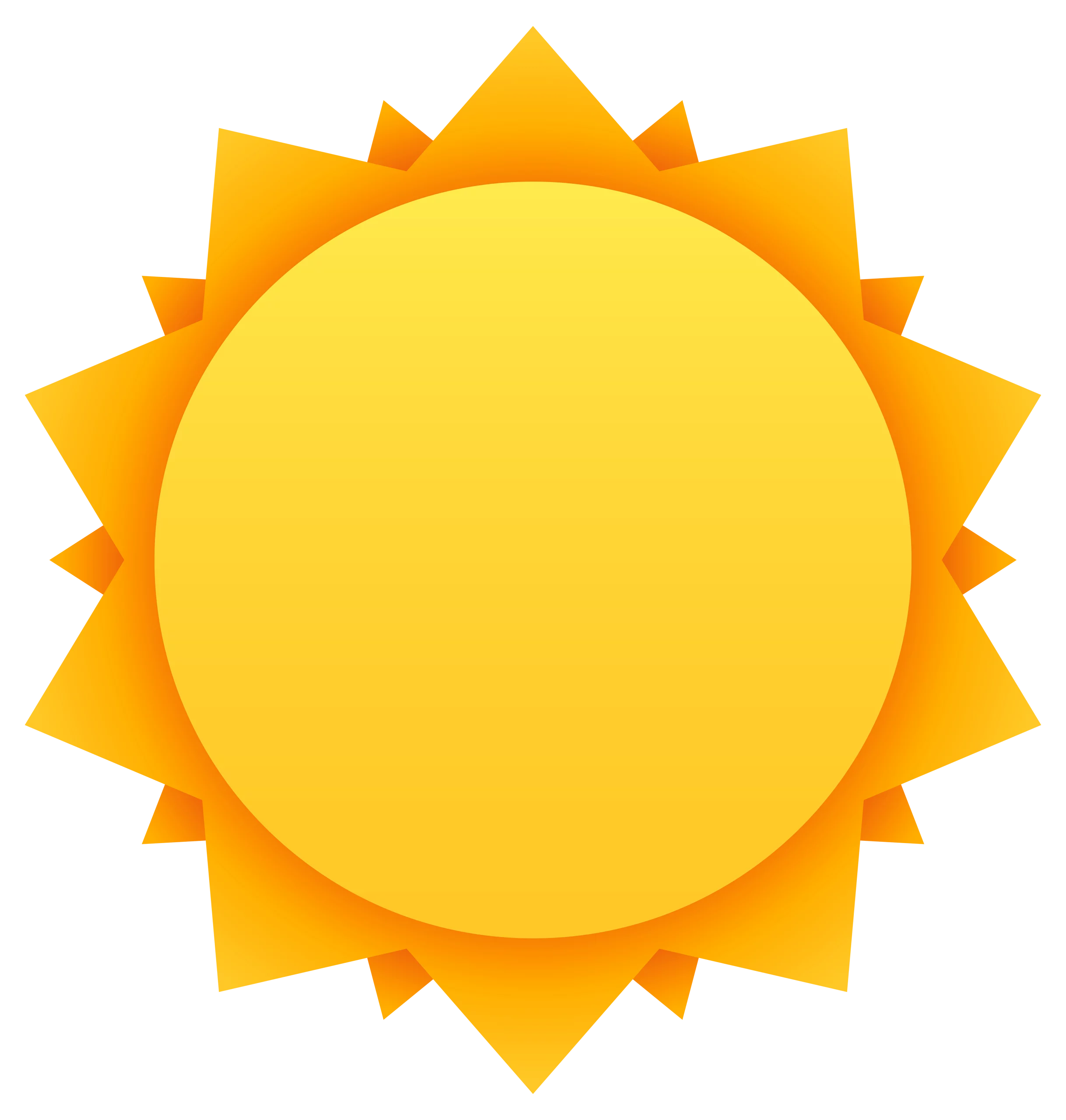 Bright Yellow Sun with Triangular Rays Summer Weather Symbol Clipart Illustration