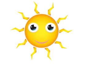 Bright Yellow Sunshine Clipart with Happy Face and Radiant Rays for Summer Design