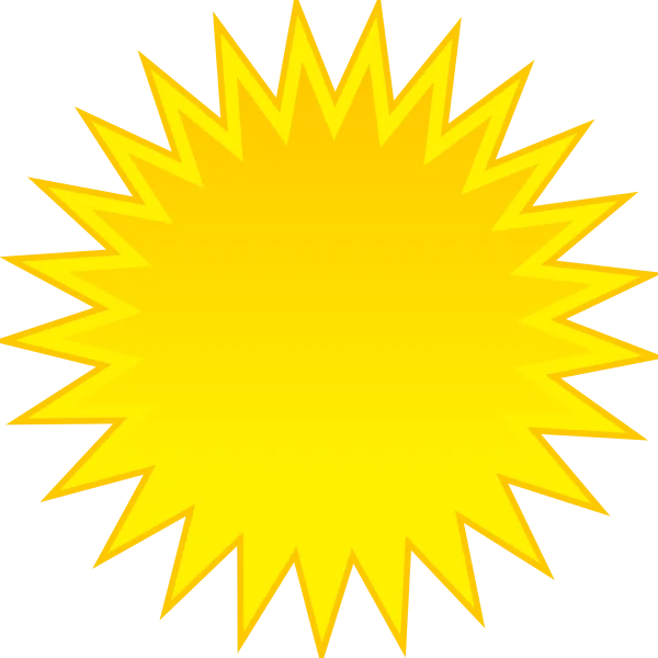 Bright Yellow Symmetrical Starburst Sunshine Design Element for Festive Summer Clipart