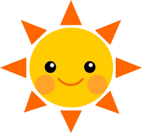 Cheerful Smiling Sun with Orange Rays - Happy Summer Sunshine Clipart for Children's Designs