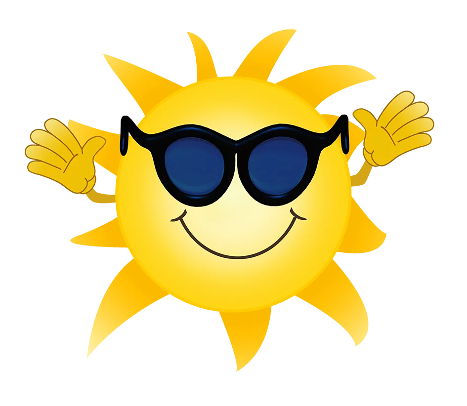 Cheerful Smiling Sun with Sunglasses Waving Happy Summer Day Clipart Illustration