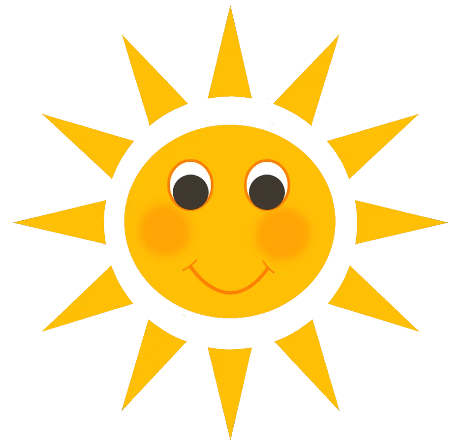 Cheerful Smiling Yellow Sun with Rays Cartoon Clipart for Summer Designs