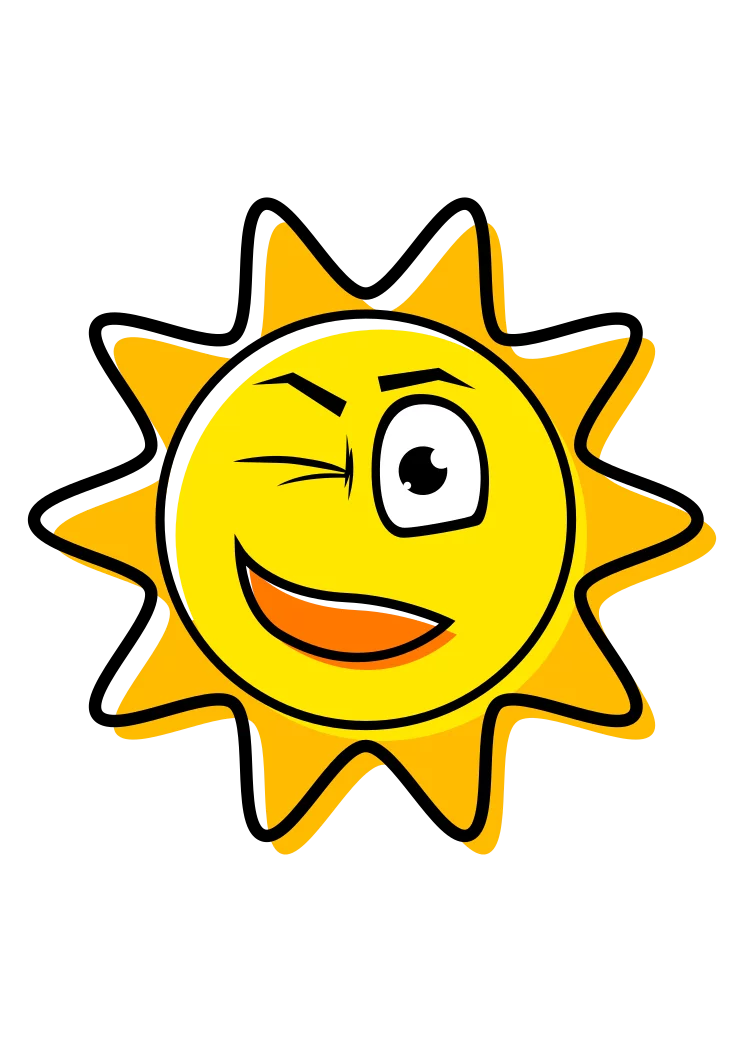 Cheerful Winking Yellow Sun with Playful Expression Summer Weather Clipart