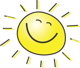 Cheerful Yellow Sun with Happy Smiling Face Hand-Drawn Style Clipart