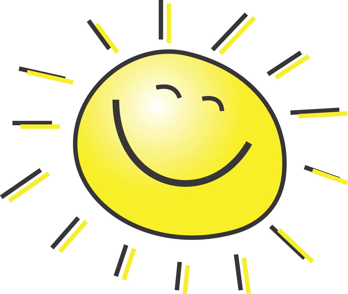 Cheerful Yellow Sun with Happy Smiling Face Hand-Drawn Style Clipart