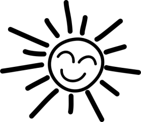 Happy Smiling Sun with Radiating Rays Black and White Simple Line Art Clipart