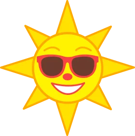 Happy Smiling Sun with Red Sunglasses Summer Vacation Cartoon Clipart