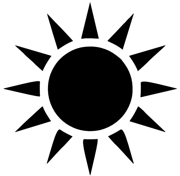 Radiant Black Sun with Sharp Rays Silhouette Minimalist Design Clipart Symbol