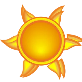 Vibrant Golden Sun with Decorative Rays Stylized Summer Sunshine Clipart