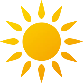 Vibrant Yellow Sun with Radiating Rays Decorative Summer Sunshine Clipart