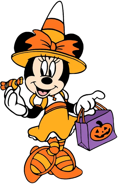 Adorable Disney Character Minnie Mouse in Halloween Witch Costume Clipart