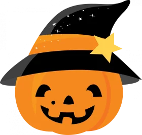 Adorable Halloween Pumpkin with Witch Hat Festive Holiday Clipart Decoration