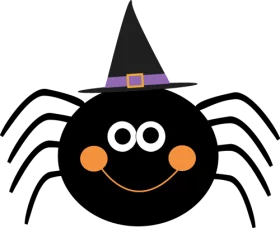 Adorable Halloween Spider Clipart with Witch Hat and Cheerful Expression