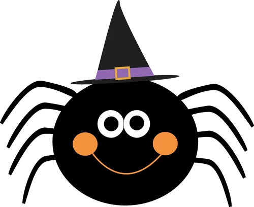 Adorable Halloween Spider Clipart with Witch Hat and Cheerful Expression