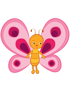 Adorable Pink Winged Butterfly with Orange Body Happy Face Character Clipart