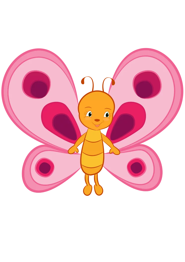 Adorable Pink Winged Butterfly with Orange Body Happy Face Character Clipart