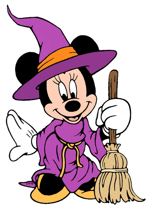 Bewitching Minnie Mouse Halloween Witch with Broomstick Disney Clipart