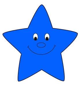 Bright Blue Smiling Star with Happy Face Character Clipart for Children