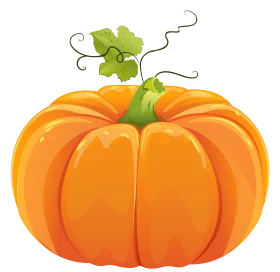 Bright Orange Harvest Pumpkin with Green Stem and Curly Vines Autumn Clipart