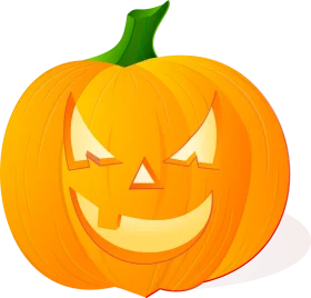 Bright Orange Jack-o'-Lantern Halloween Pumpkin with Spooky Grinning Face Clipart