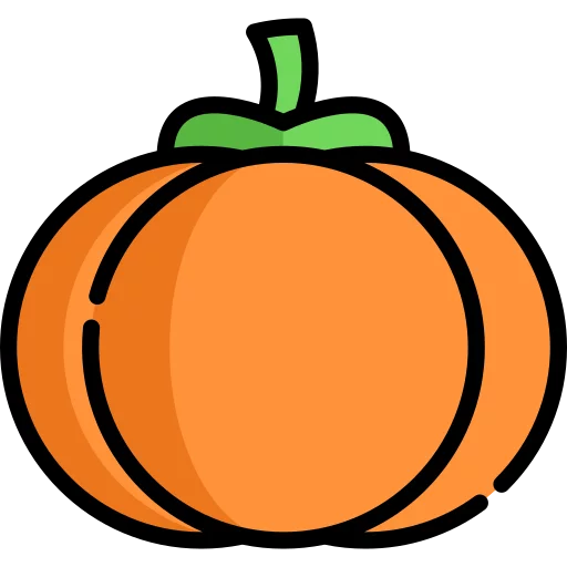 Bright Orange Pumpkin with Green Stem Cartoon Style Halloween Fall Clipart