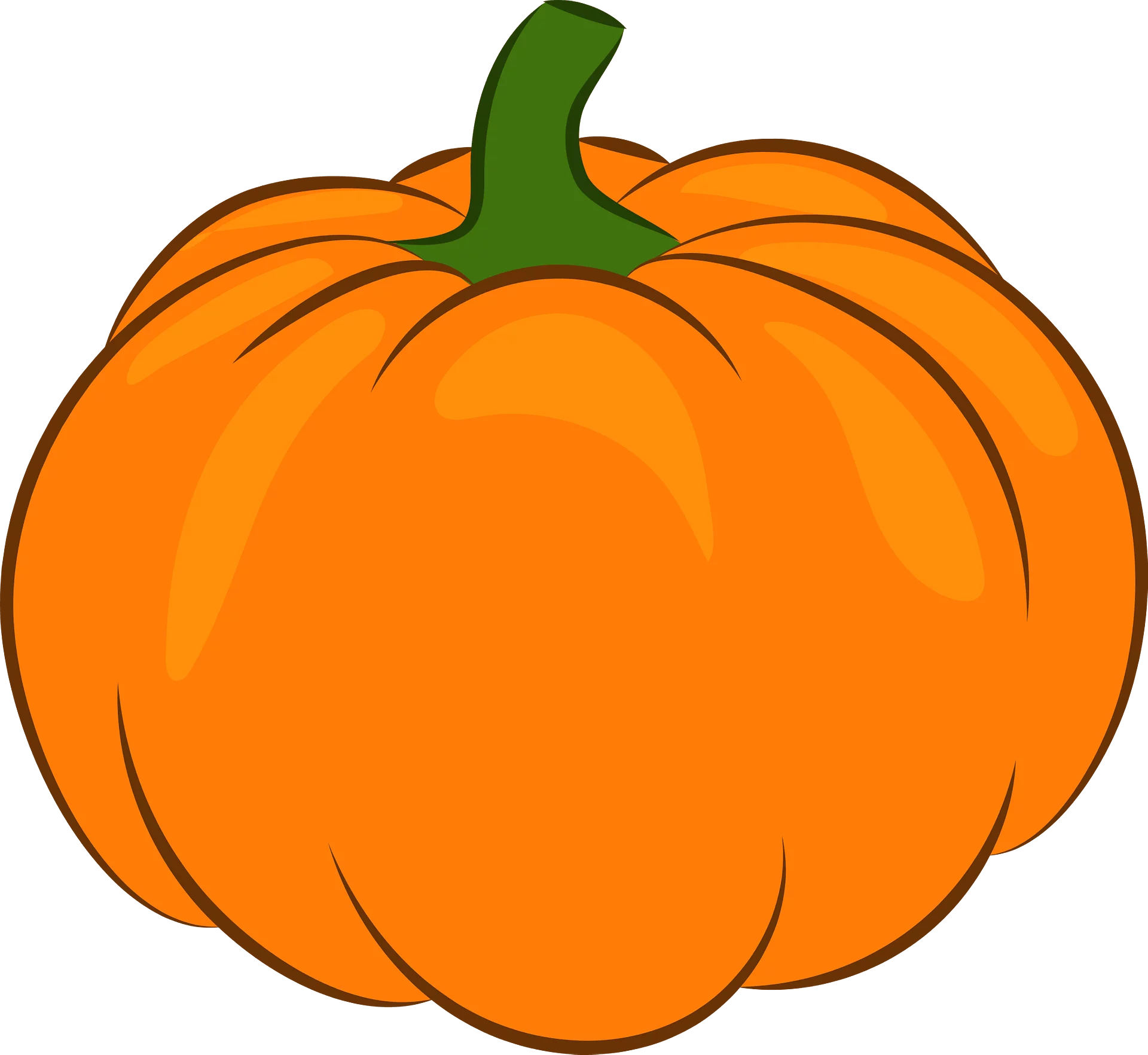 Bright Orange Pumpkin with Green Stem Seasonal Halloween Autumn Clipart