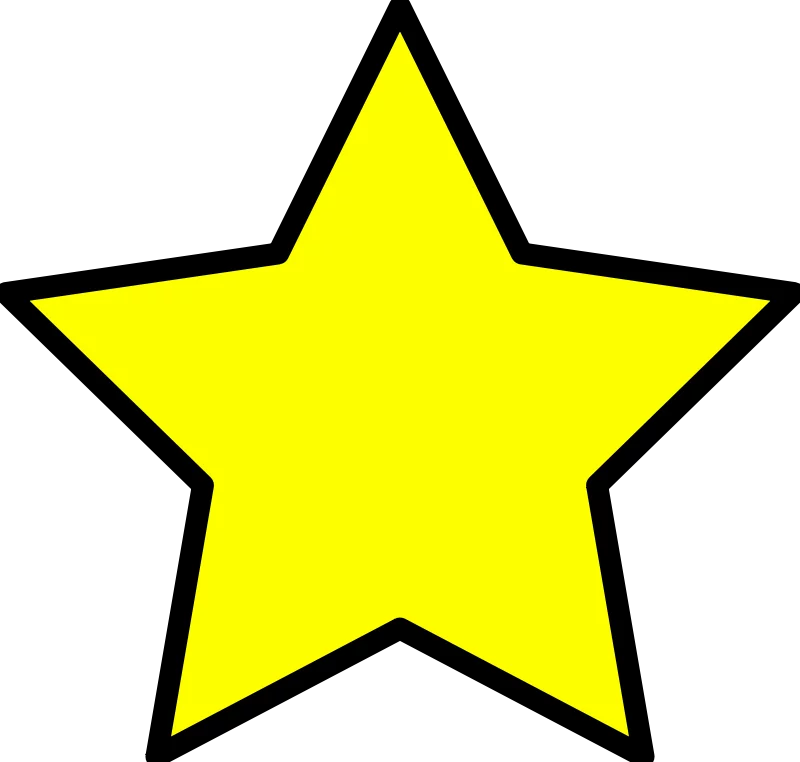 Bright Yellow Five-Pointed Star Clipart with Black Outline for Design Projects