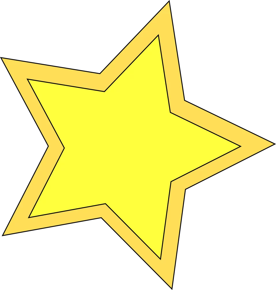 Bright Yellow Five-Pointed Star with Gold Outline Clipart for Decorative Projects