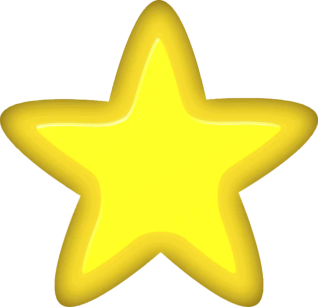 Bright Yellow Rounded Five-Pointed Star Shape with Golden Outline Clipart Illustration