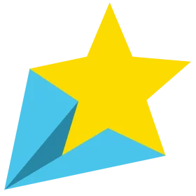 Bright Yellow Star with Blue Angular Shape Decorative Geometric Clipart