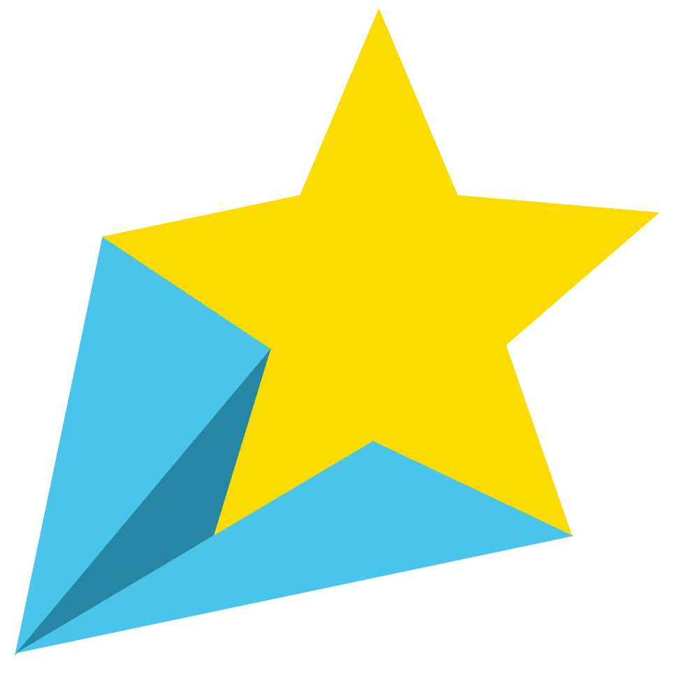 Bright Yellow Star with Blue Angular Shape Decorative Geometric Clipart