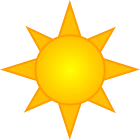 Bright Yellow Sun Clipart with Pointed Rays for Summer Weather Illustrations