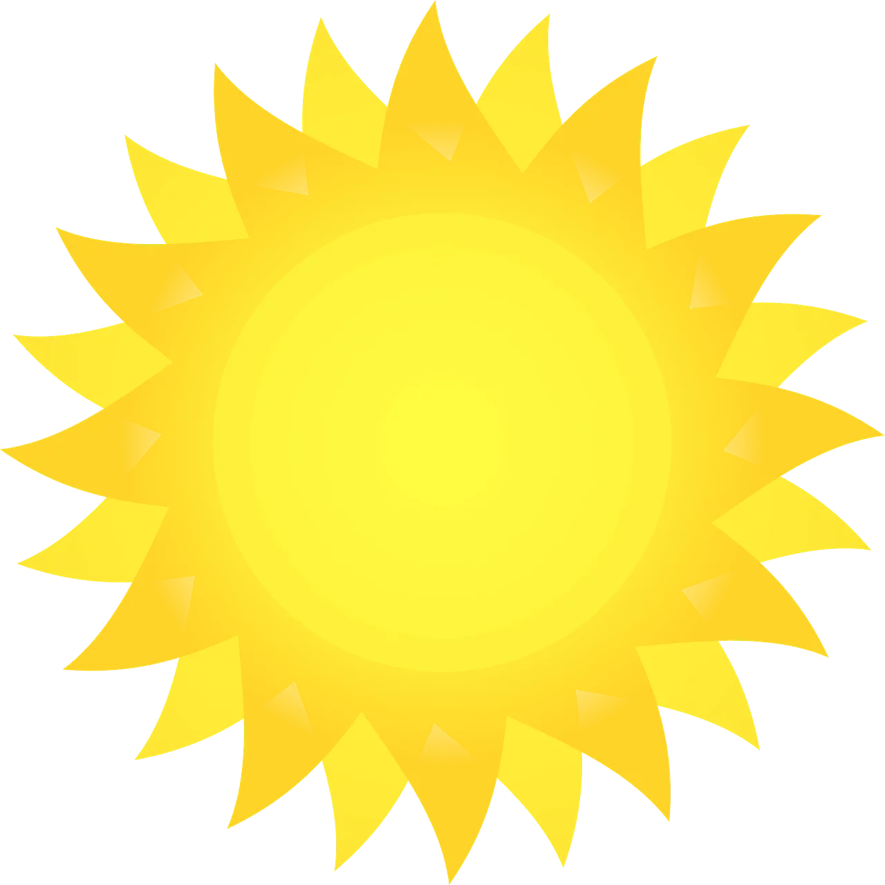 Bright Yellow Sun with Pointed Rays Shining in Summer Sky Clipart